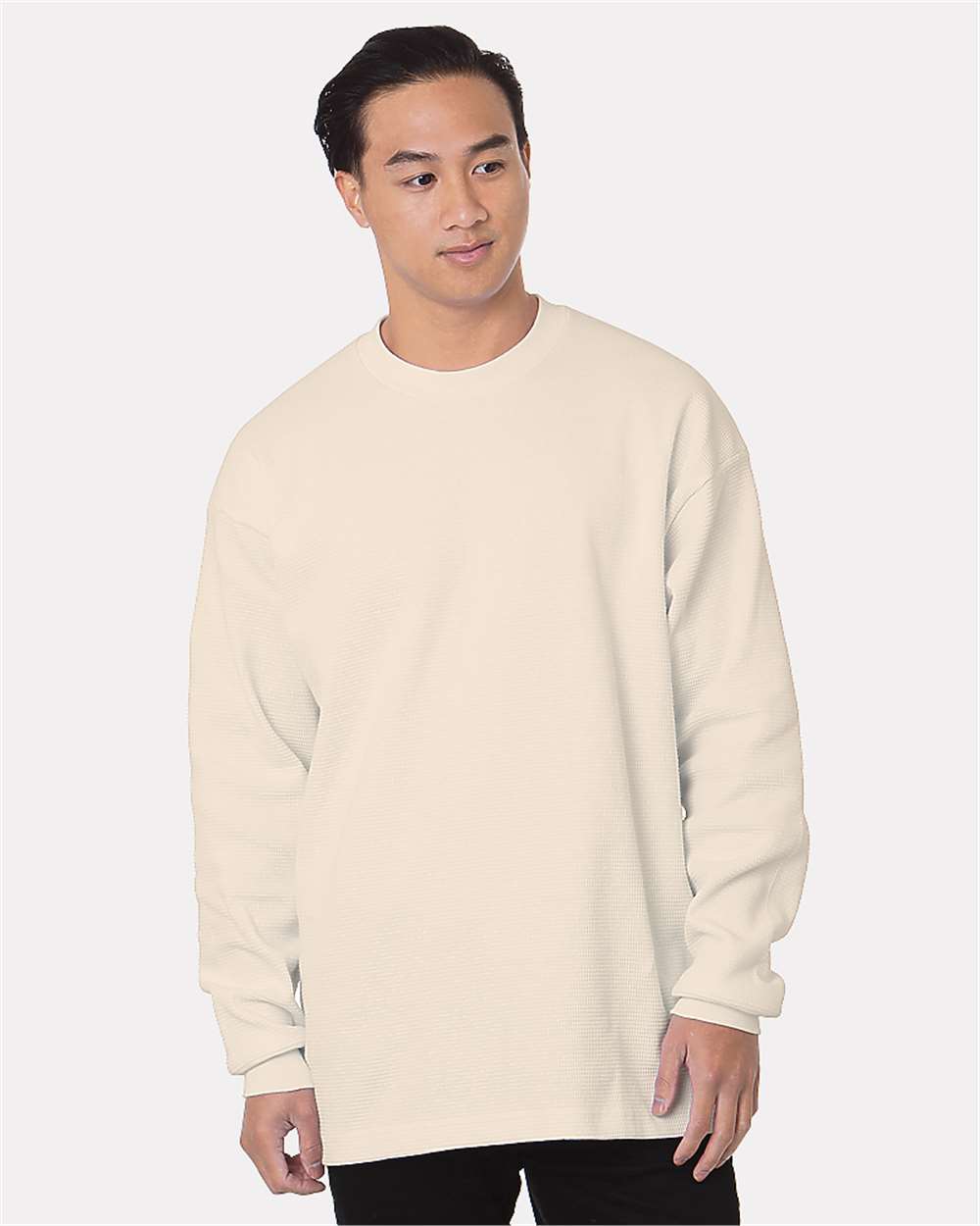 Front View of Cream USA-Made Heavyweight Waffle Knit Thermal - 8205