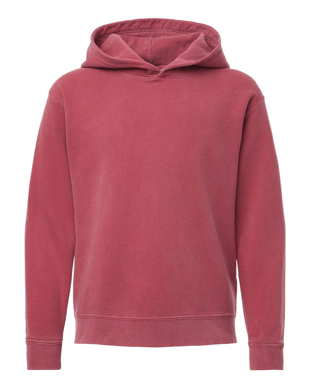 Front View of Crimson Garment-Dyed Youth Lightweight Fleece Hooded Sweatshirt - 1467Y
