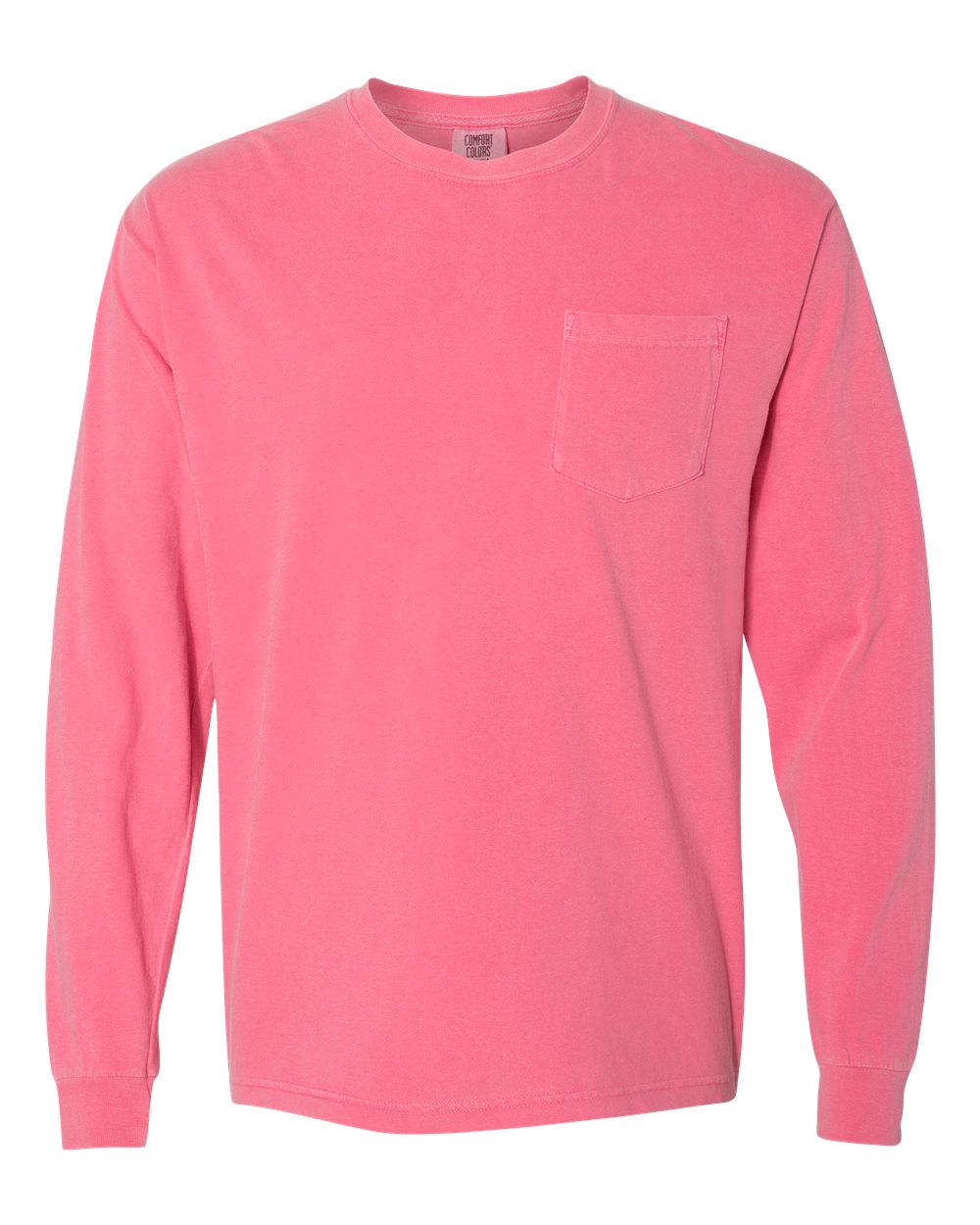 Front View of Crunchberry Garment-Dyed Heavyweight Long Sleeve Pocket T-Shirt - 4410