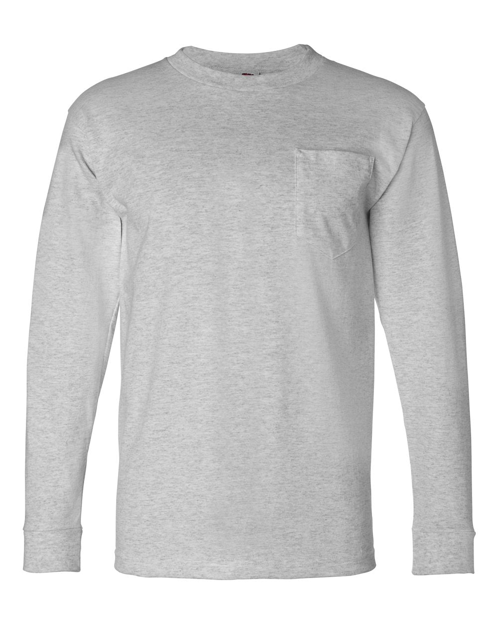 Front View of Dark Ash USA-Made Long Sleeve Pocket T-Shirt - 8100