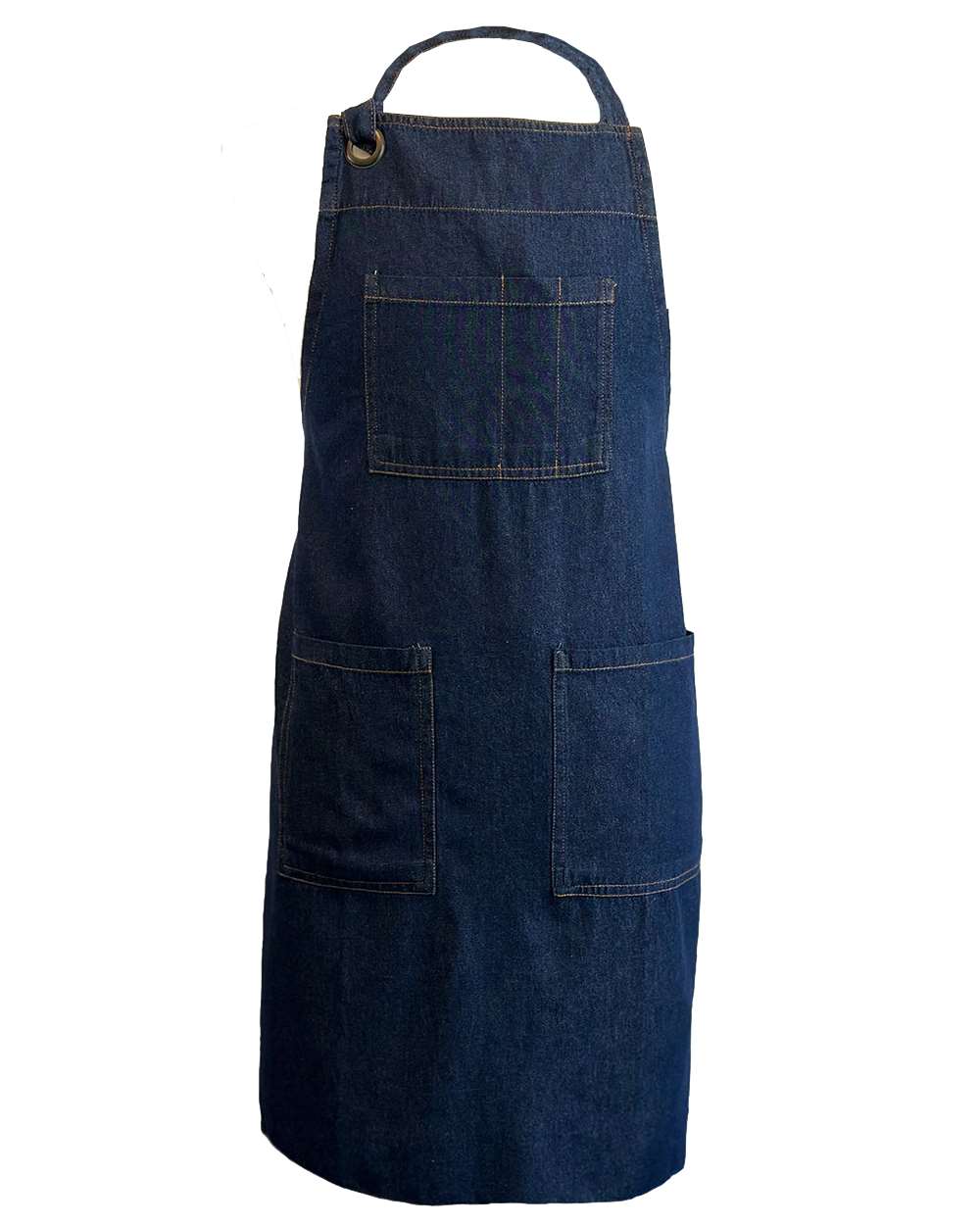 Front View of Dark Blue Denim 5-Pocket Recycled Cotton Denim Apron - 5511