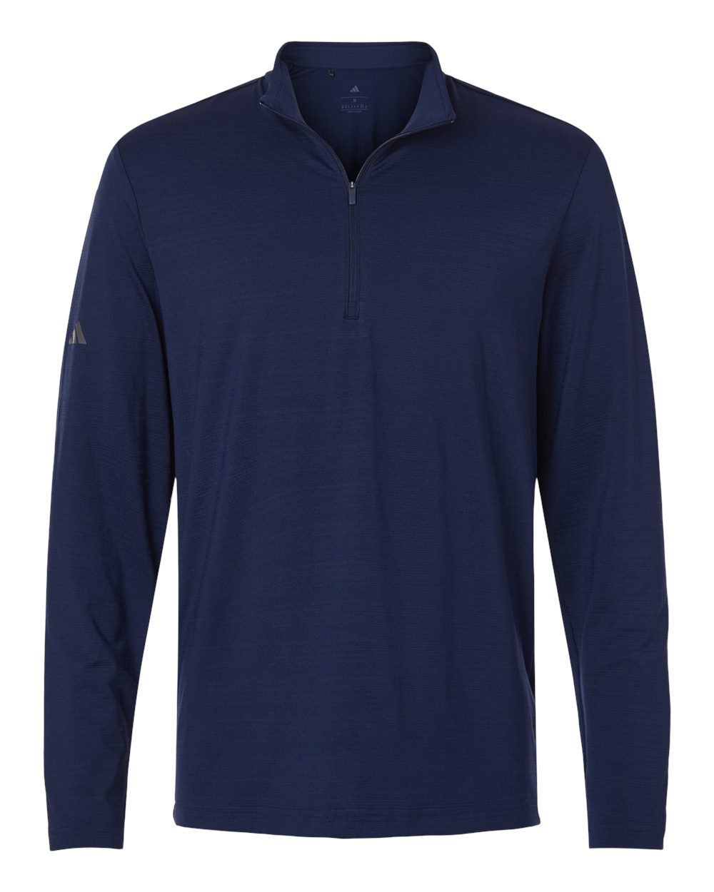 Front View of Dark Blue Men's Textured Stripe Quarter-Zip Pullover - A708