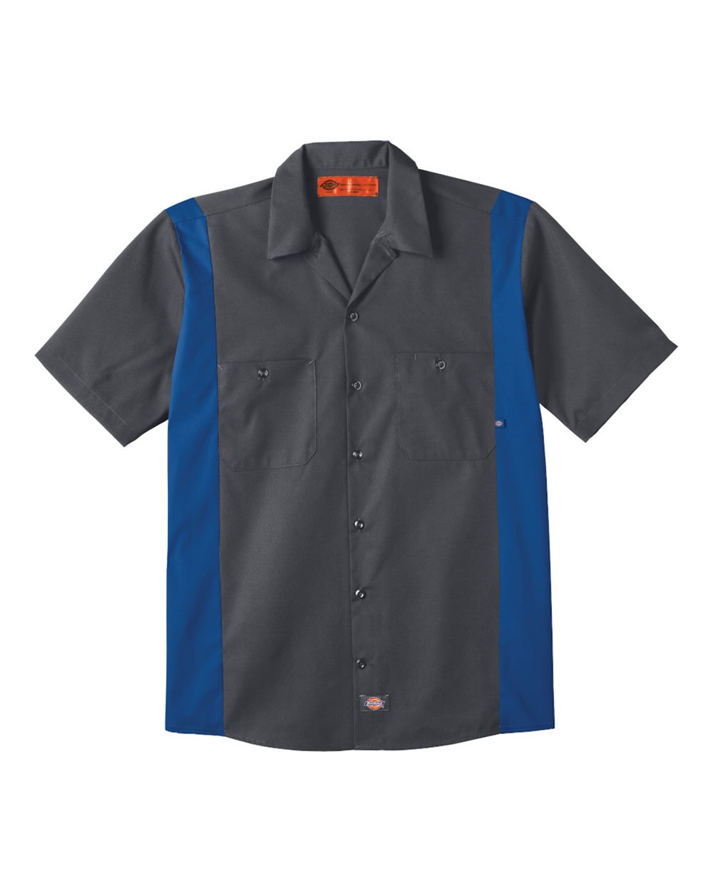 Front View of Dark Charcoal/ Royal Blue Industrial Colorblocked Short Sleeve Shirt - LS524