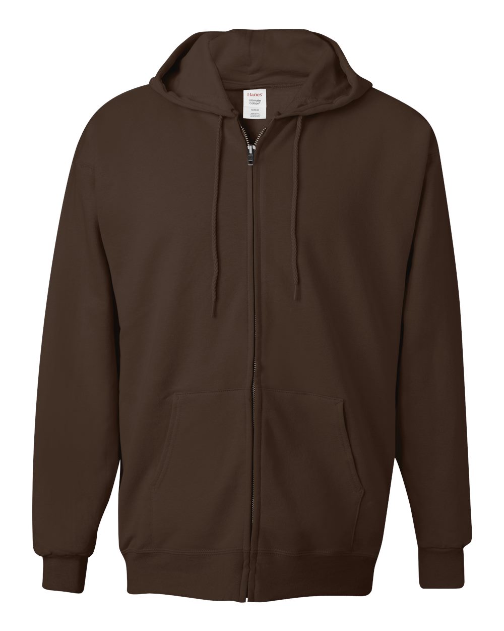 Front View of Dark Chocolate Ultimate Cotton® Full-Zip Hooded Sweatshirt - F280