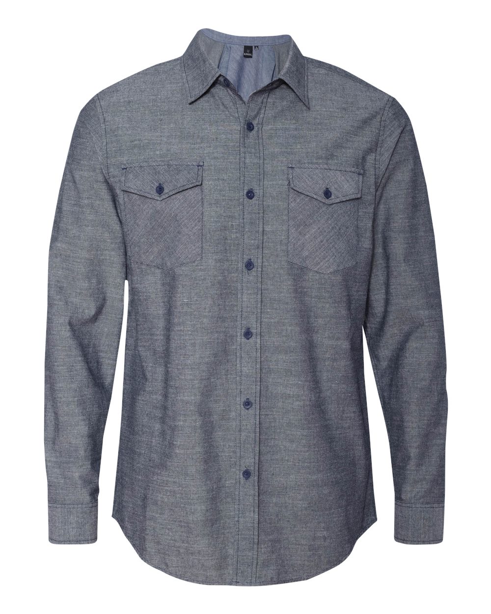 Front View of Dark Denim Chambray Shirt - 8255