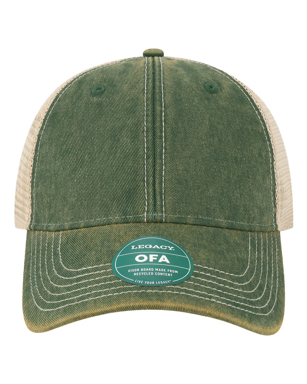 Front View of Dark Green/ Khaki Old Favorite Trucker Cap - OFA
