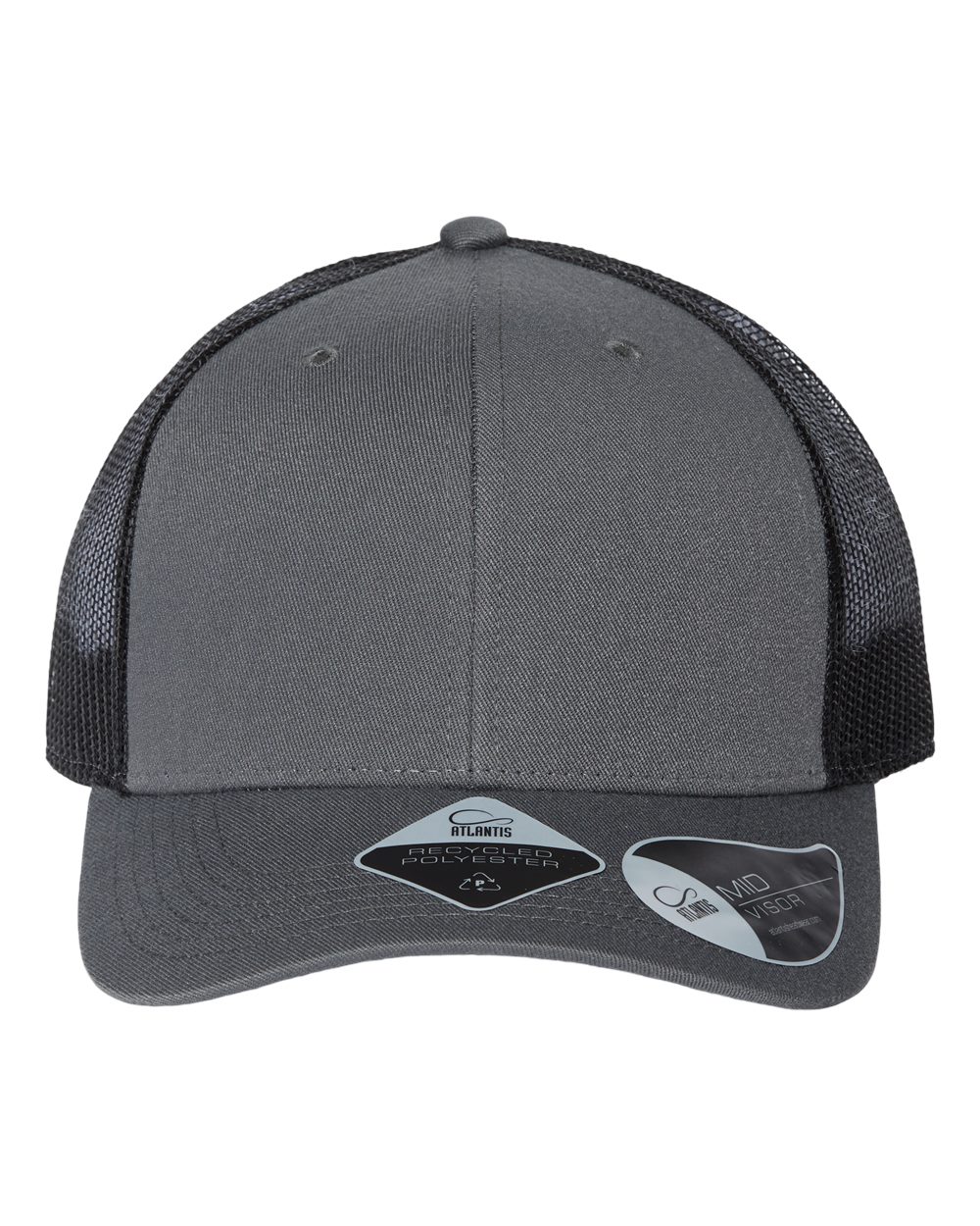Front View of Dark Grey/ Black Sustainable Trucker Cap - BRYCE
