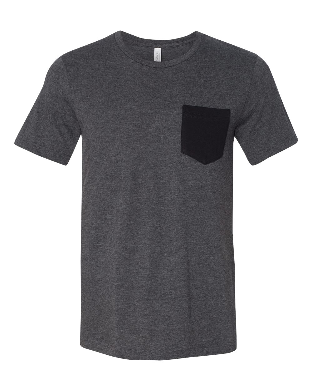 Front View of Dark Grey Heather/ Black Jersey Pocket Tee - 3021