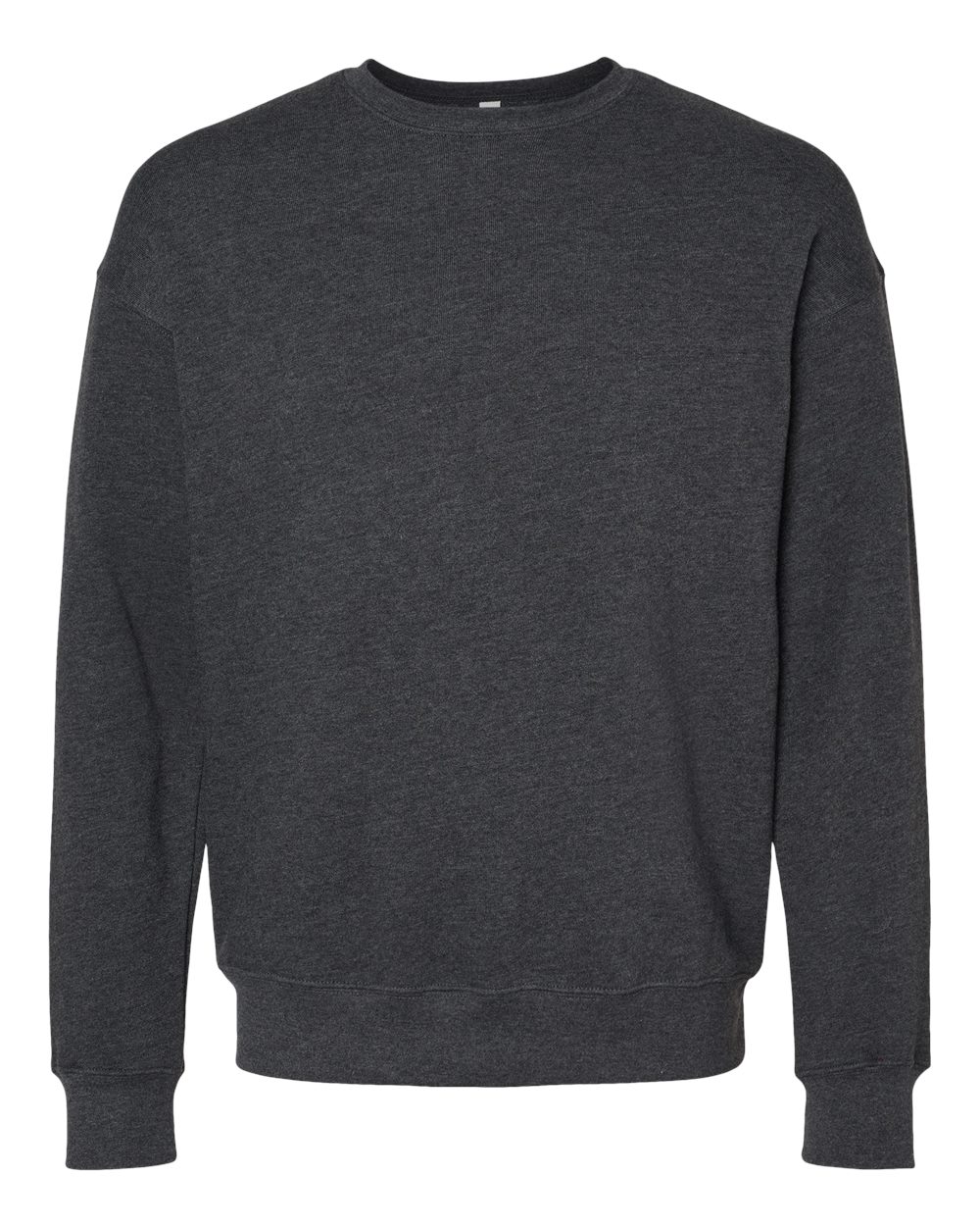 Front View of Dark Grey Heather Sponge Fleece Drop Shoulder Crewneck Sweatshirt - 3945