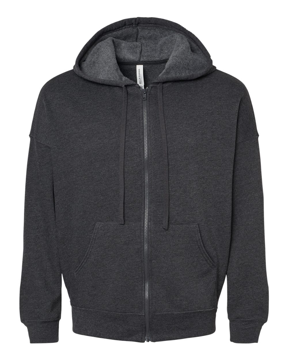 Front View of Dark Grey Heather Sponge Fleece DTM Full-Zip Hoodie - 3759