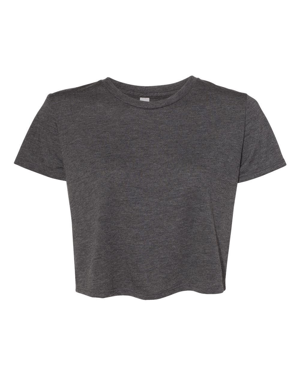 Front View of Dark Grey Heather Women’s Flowy Crop Tee - 8882