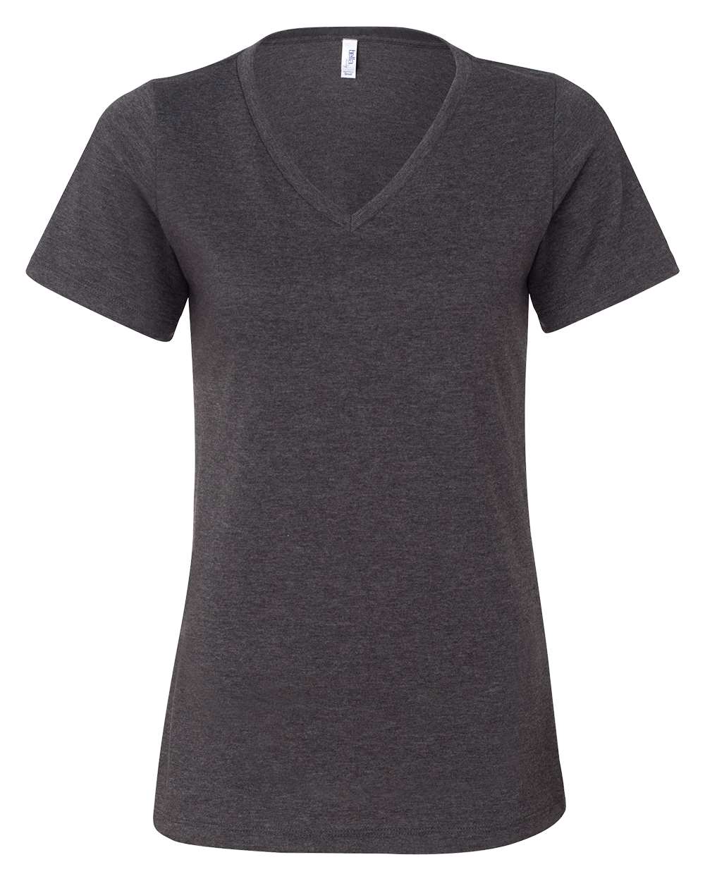 Front View of Dark Grey Heather Women's Relaxed Heather CVC V-Neck Tee - 6405CVC