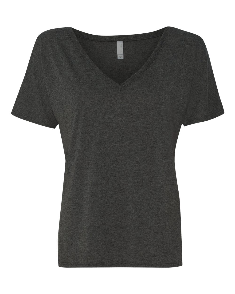 Front View of Dark Grey Heather Women’s Slouchy V-Neck Tee - 8815