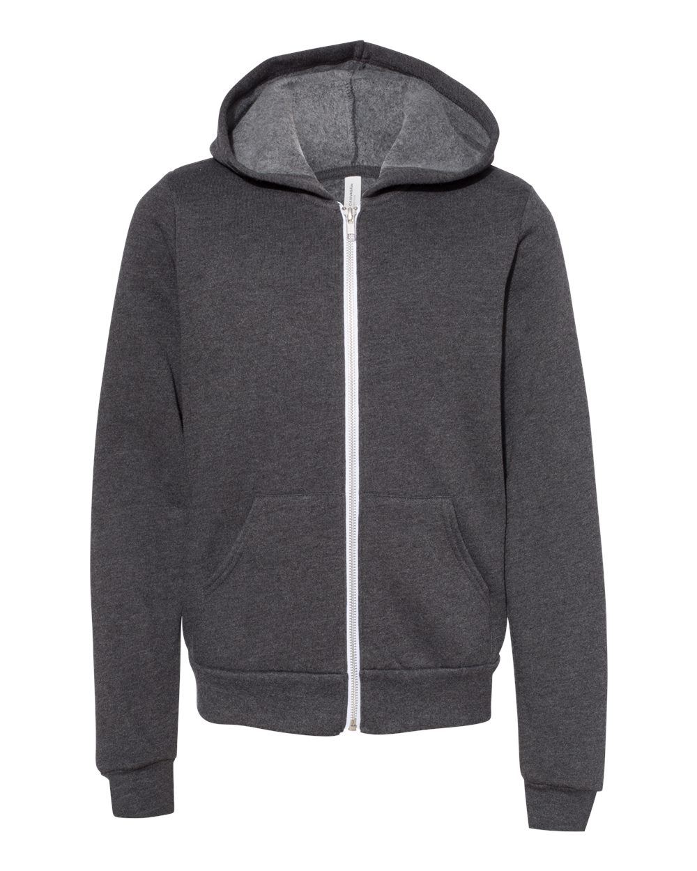 Front View of Dark Grey Heather Youth Sponge Fleece Full-Zip Hoodie - 3739Y