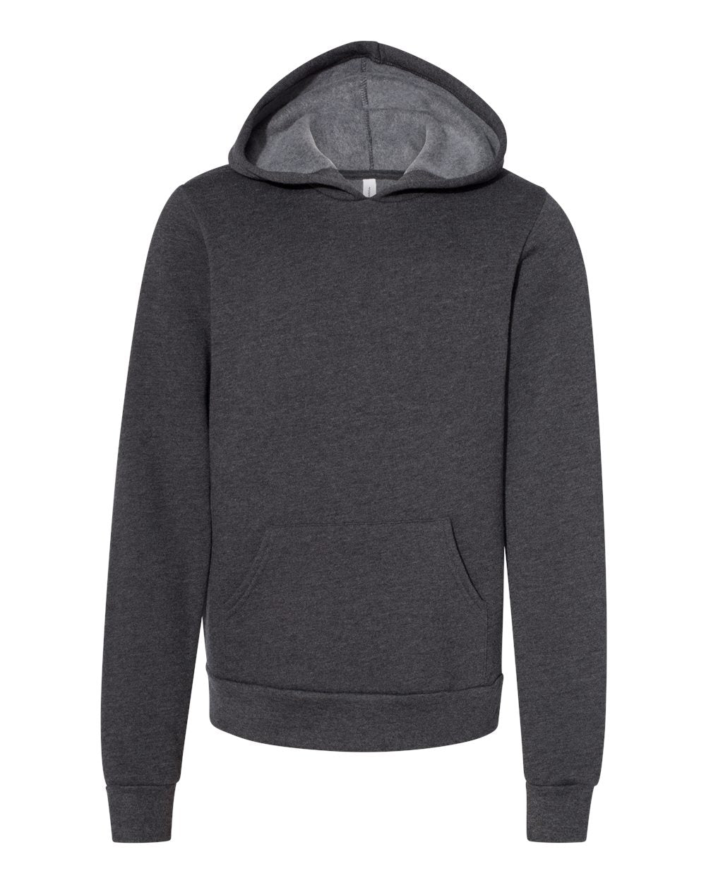 Front View of Dark Grey Heather Youth Sponge Fleece Hoodie - 3719Y