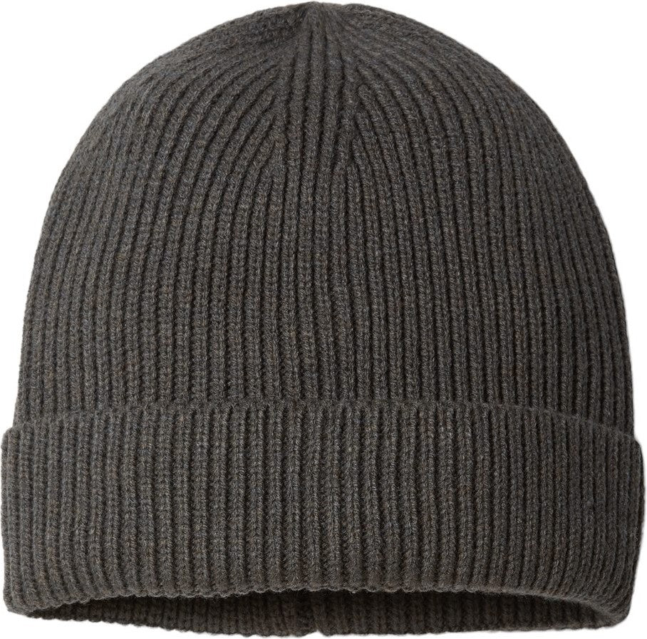 Front View of Dark Grey Sustainable Fine Rib Cuffed Beanie - ANDY