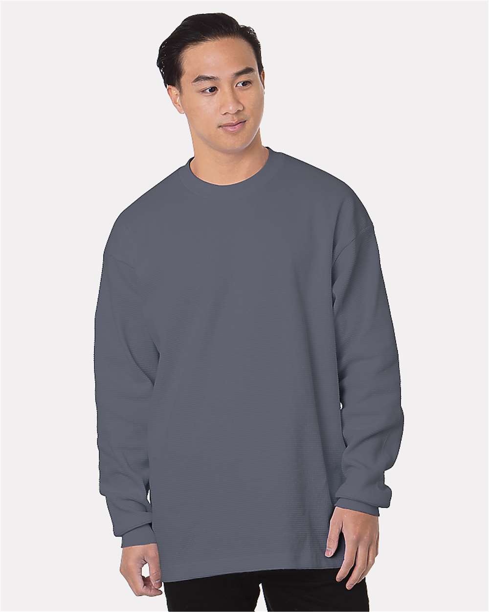 Front View of Dark Grey USA-Made Heavyweight Waffle Knit Thermal - 8205