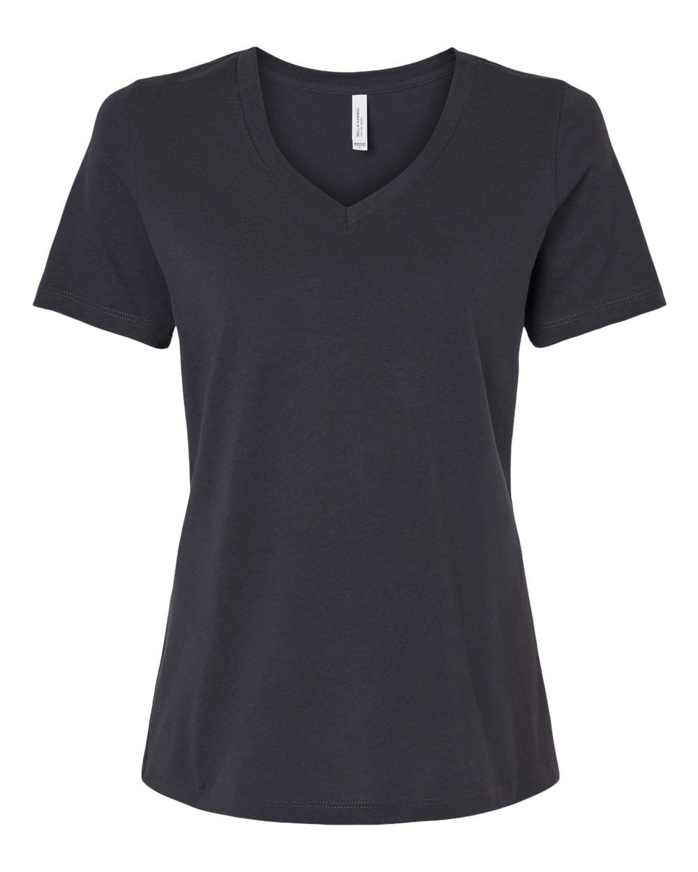 Front View of Dark Grey Women’s Relaxed Jersey V-Neck Tee - 6405