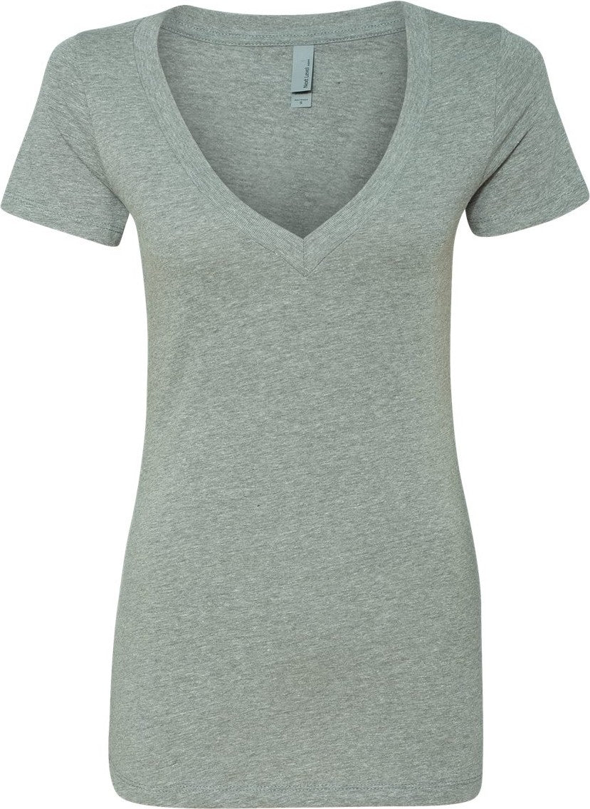 Front View of Dark Heather Grey Women’s CVC Deep V-Neck T-Shirt - 6640