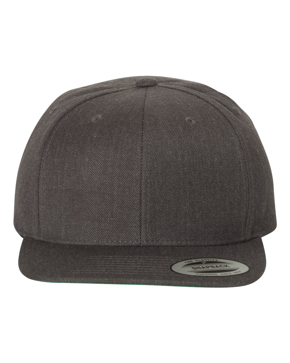 Front View of Dark Heather Premium Flat Bill Snapback Cap - 6089M