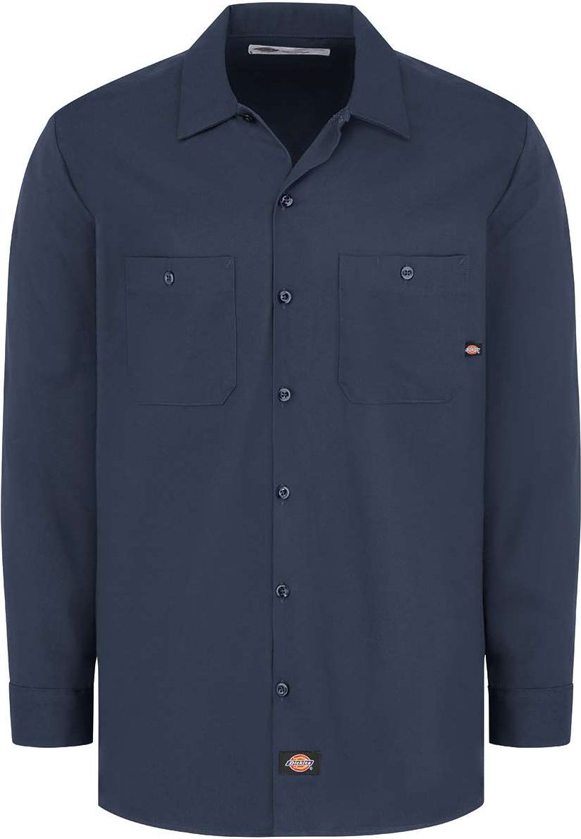 Front View of Dark Navy Industrial Cotton Long Sleeve Work Shirt - L307