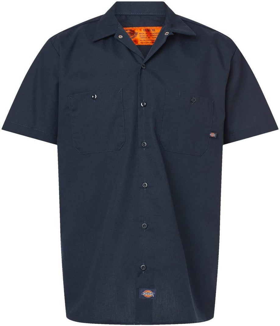 Front View of Dark Navy Industrial Short Sleeve Work Shirt - S535