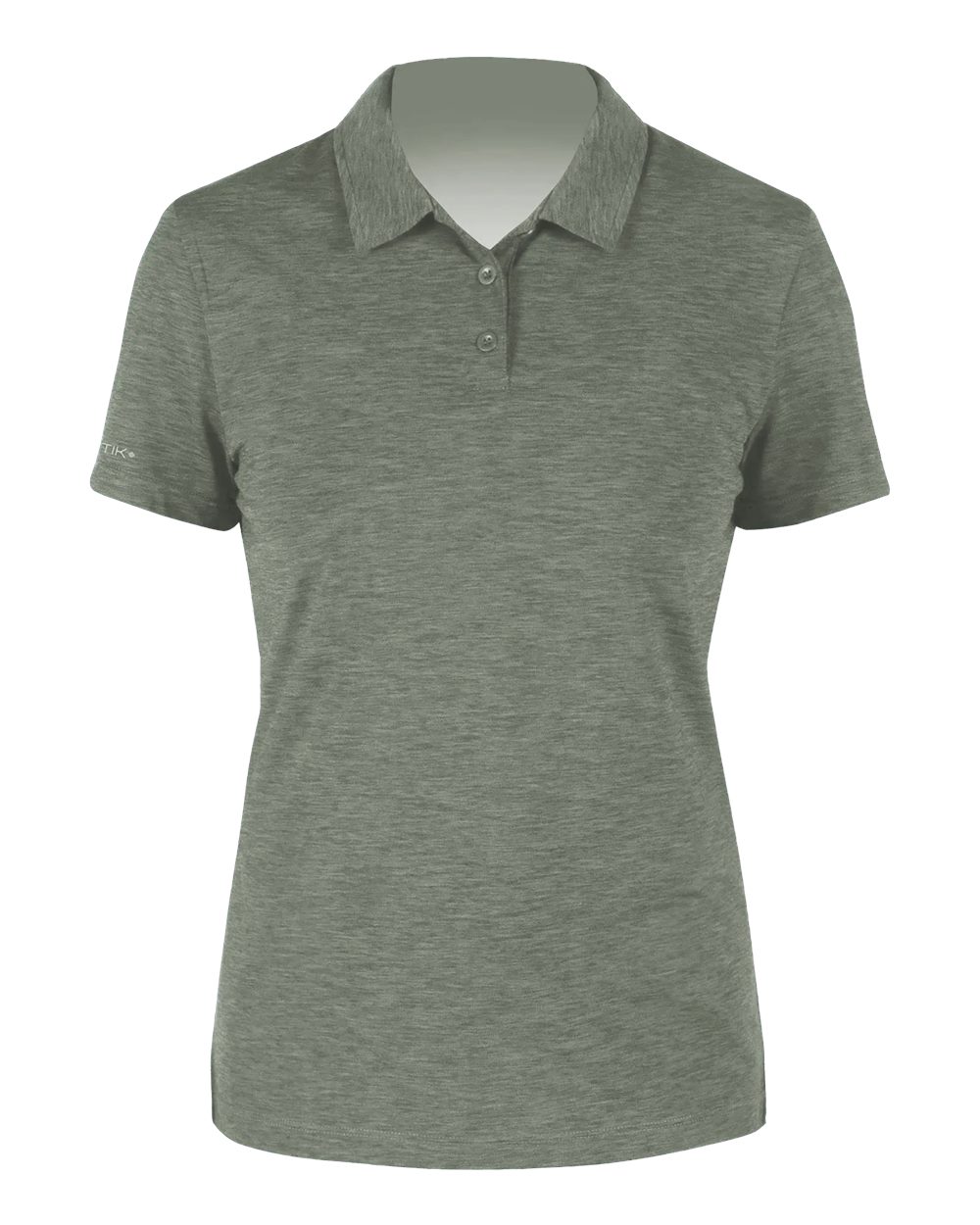 Front View of Dark Olive Heathered Women's Breeze Tech Polo - WPBRZS1
