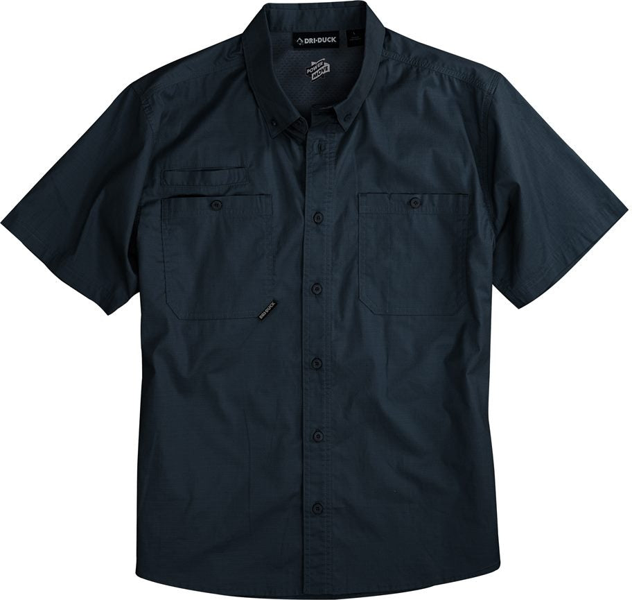 Front View of Deep Blue Craftsman Woven Short Sleeve Shirt - 4451