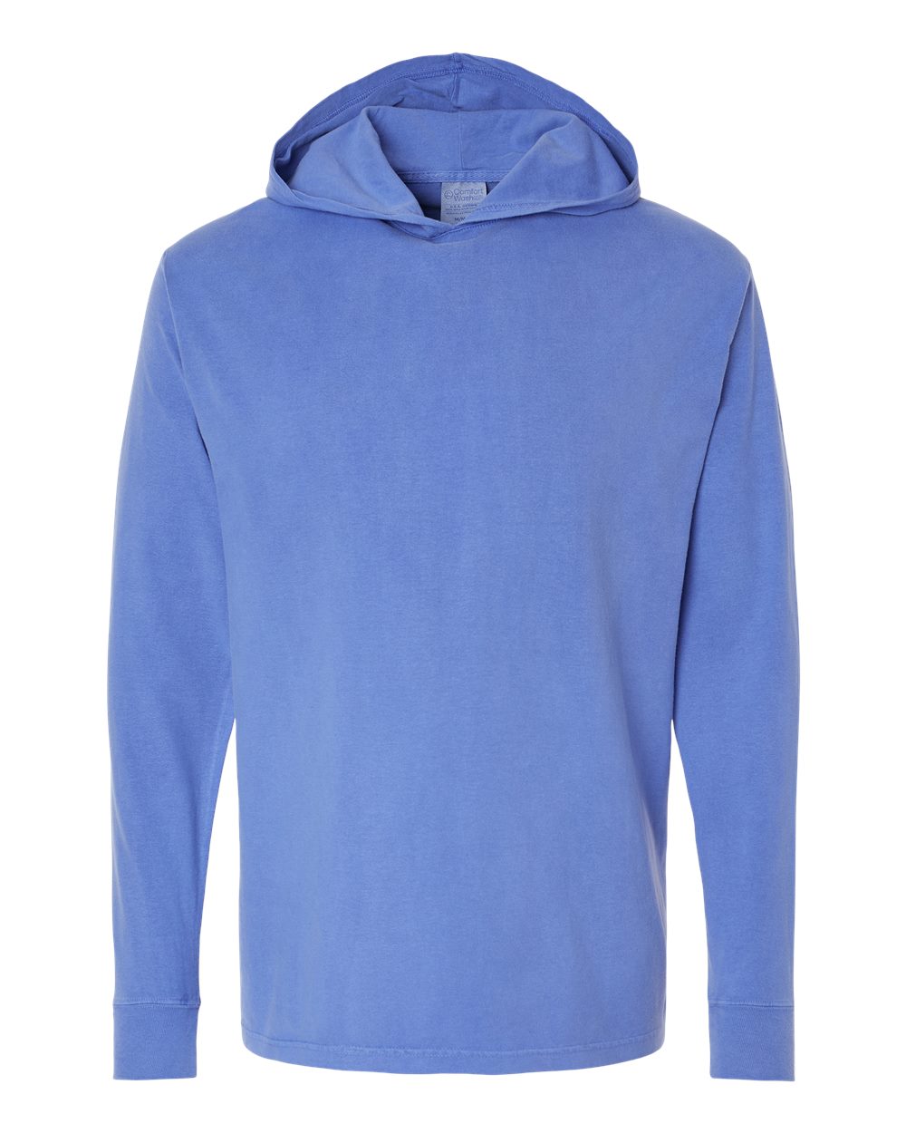 Front View of Deep Forte Blue Garment-Dyed Jersey Hooded Long Sleeve T-Shirt - GDH280