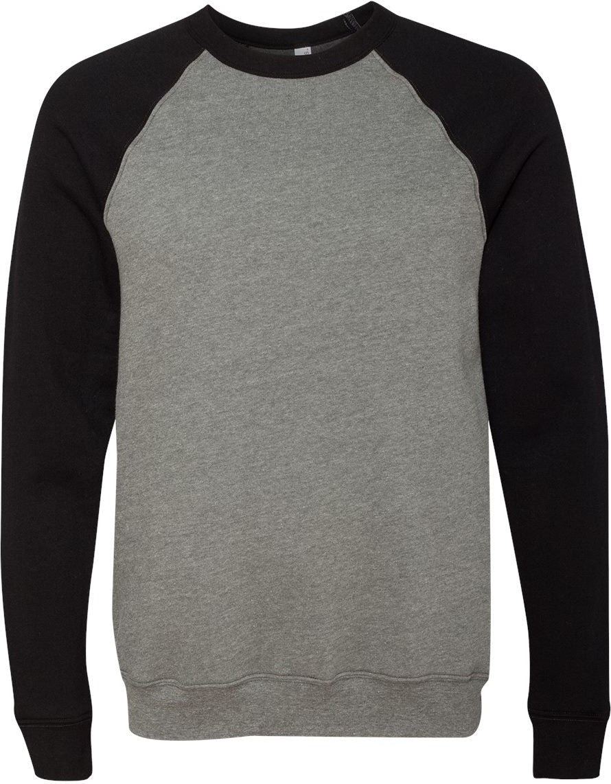 Front View of Deep Heather/ Black Sponge Fleece Raglan Crewneck Sweatshirt - 3901