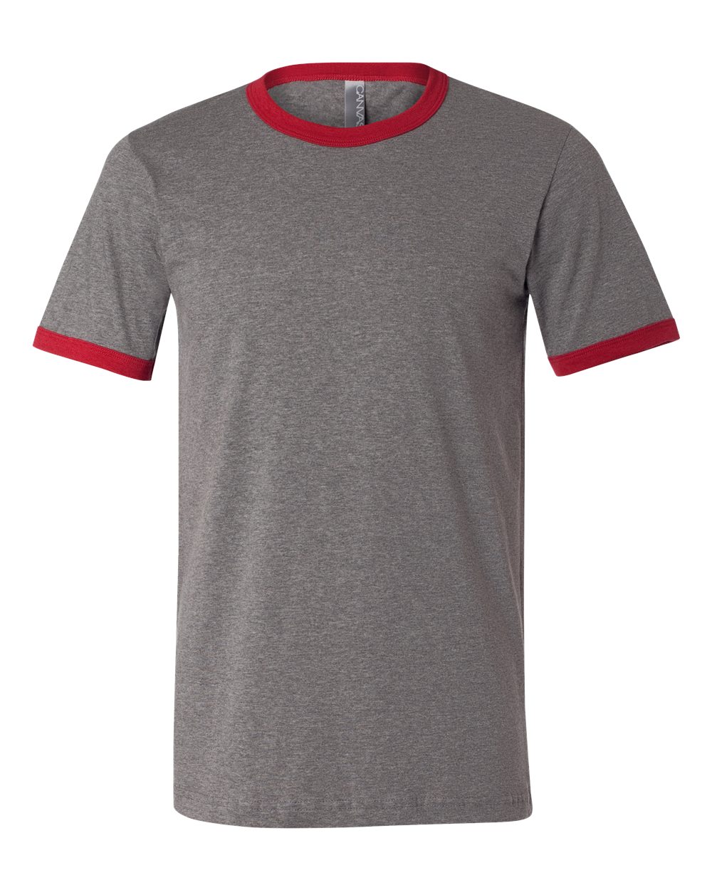 Front View of Deep Heather/ Cardinal Jersey Heather Ringer Tee - 3055