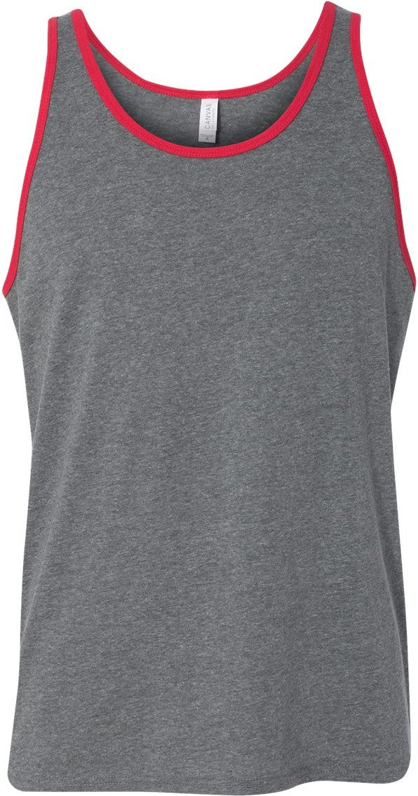 Front View of Deep Heather/ Red Jersey Tank - 3480
