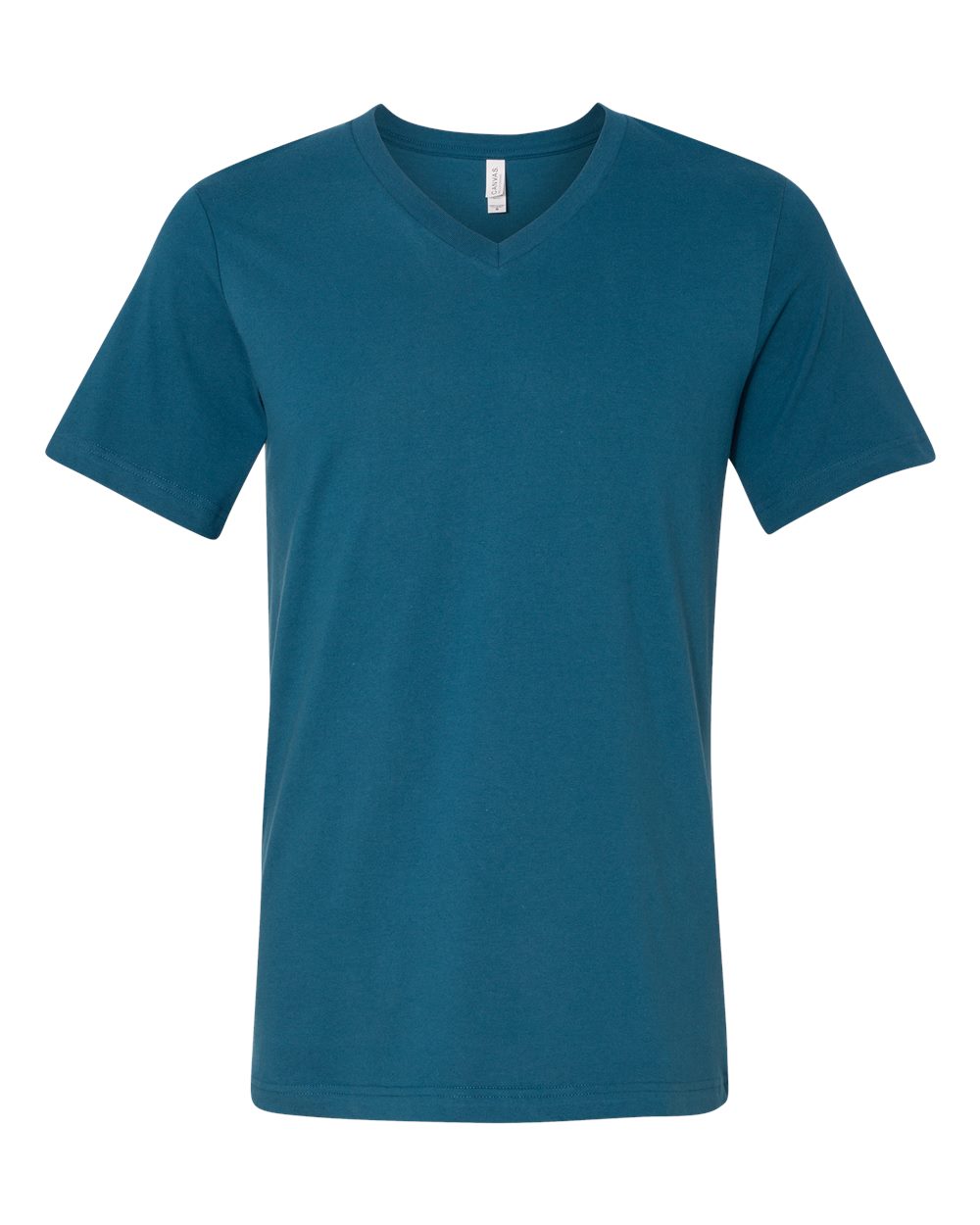 Front View of Deep Teal Jersey V-Neck Tee - 3005