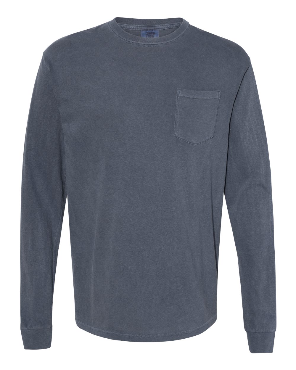 Front View of Denim Garment-Dyed Heavyweight Long Sleeve Pocket T-Shirt - 4410