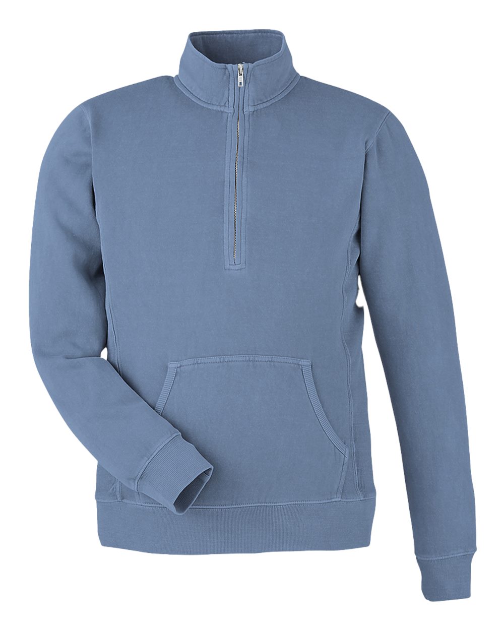 Front View of Denim Pigment-Dyed Fleece Quarter-Zip Pullover - 8732