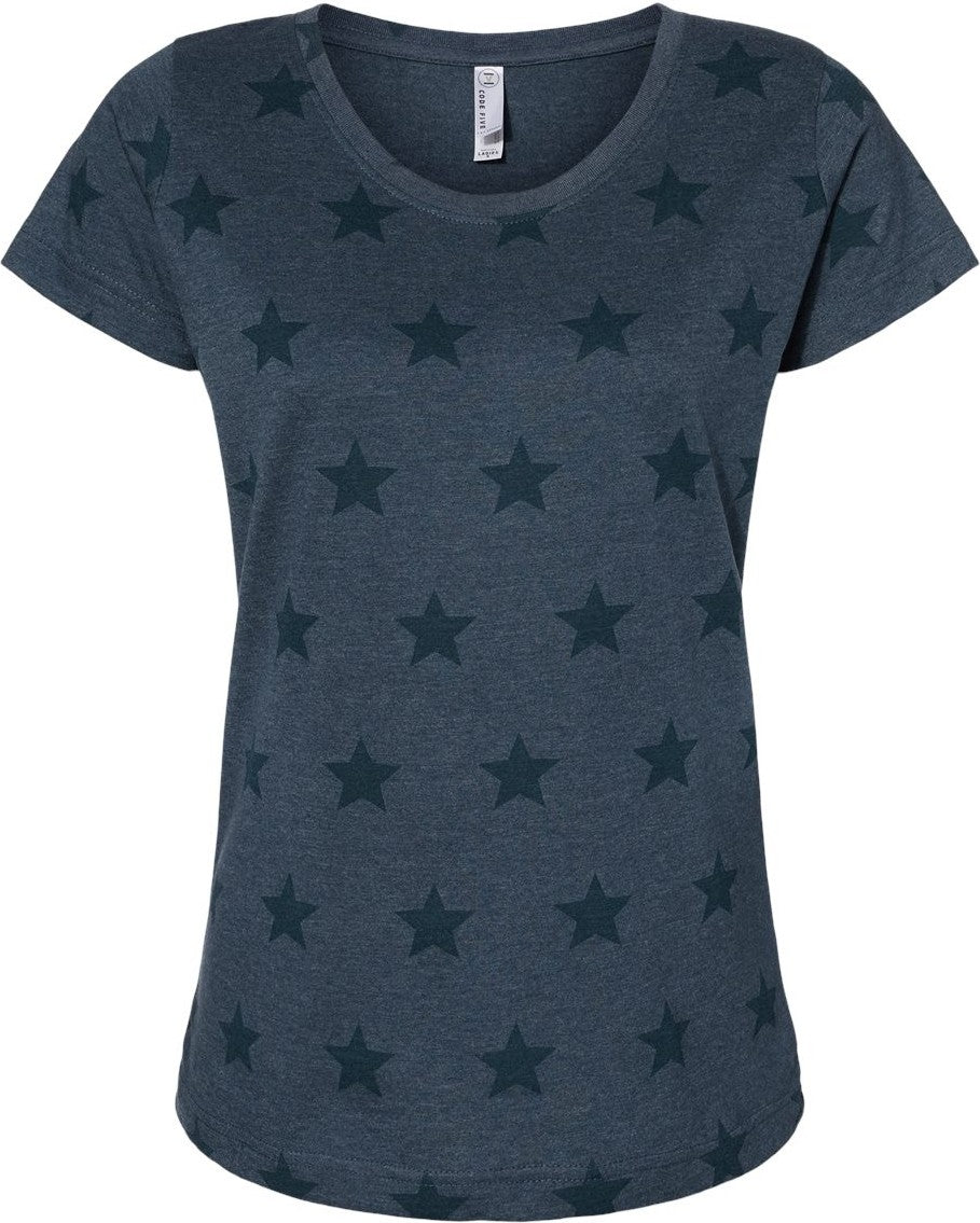 Front View of Denim Star Women's Star Print Scoop Neck Tee - 3629