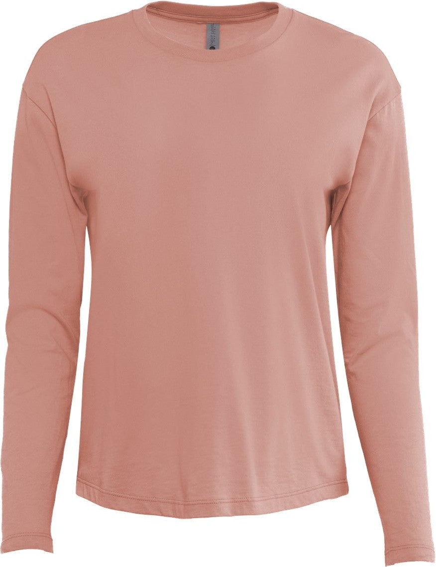 Front View of Desert Pink Women's Cotton Relaxed Long Sleeve T-Shirt - 3911