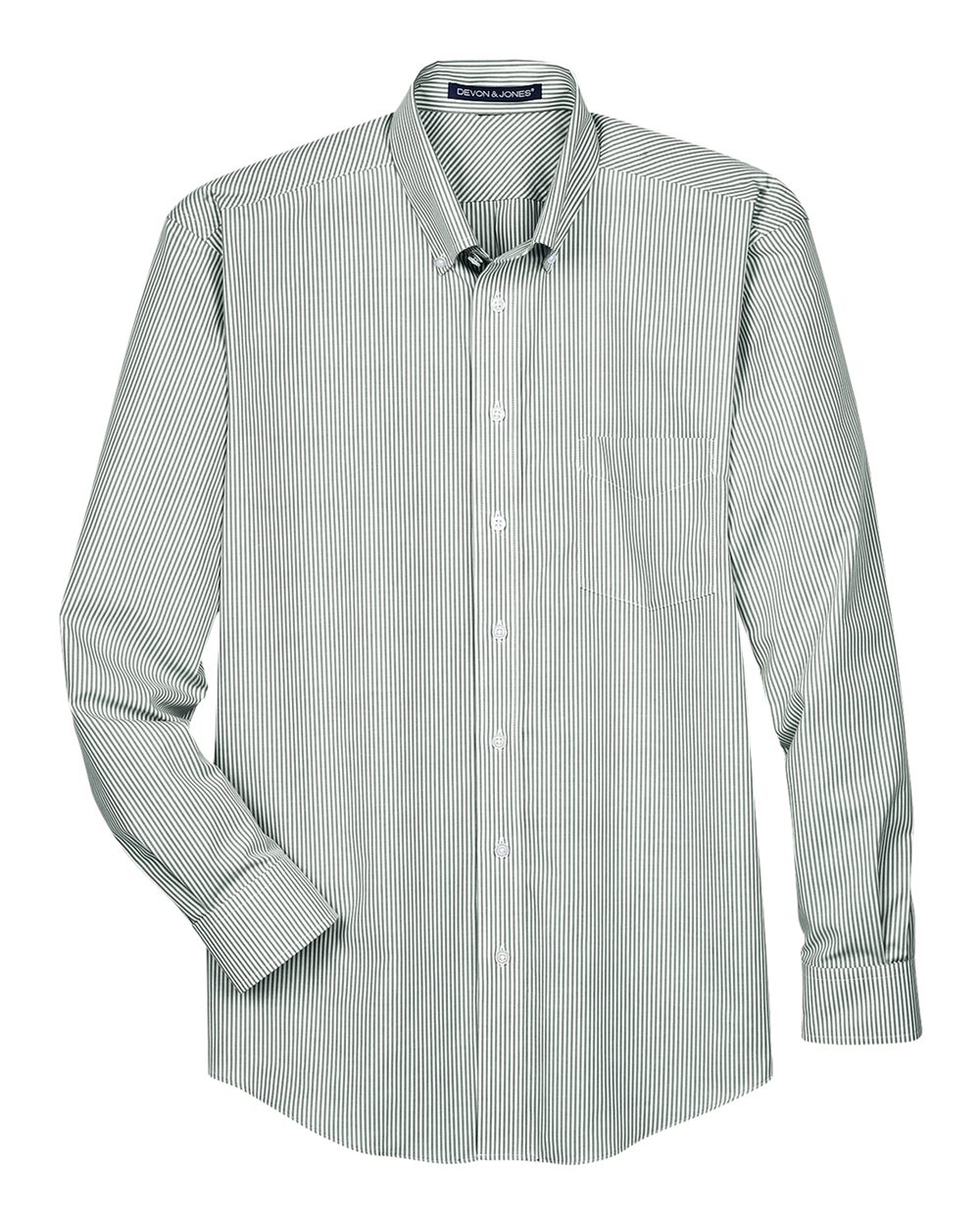 Front View of Dill Men's Crown Collection® Banker Stripe Woven Dress Shirt - D645