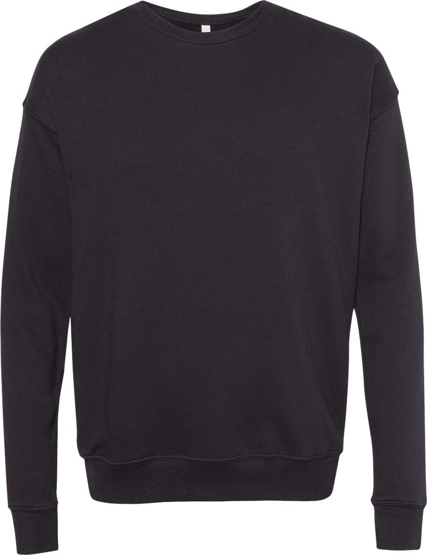 Front View of DTG Black Sponge Fleece Drop Shoulder Crewneck Sweatshirt - 3945