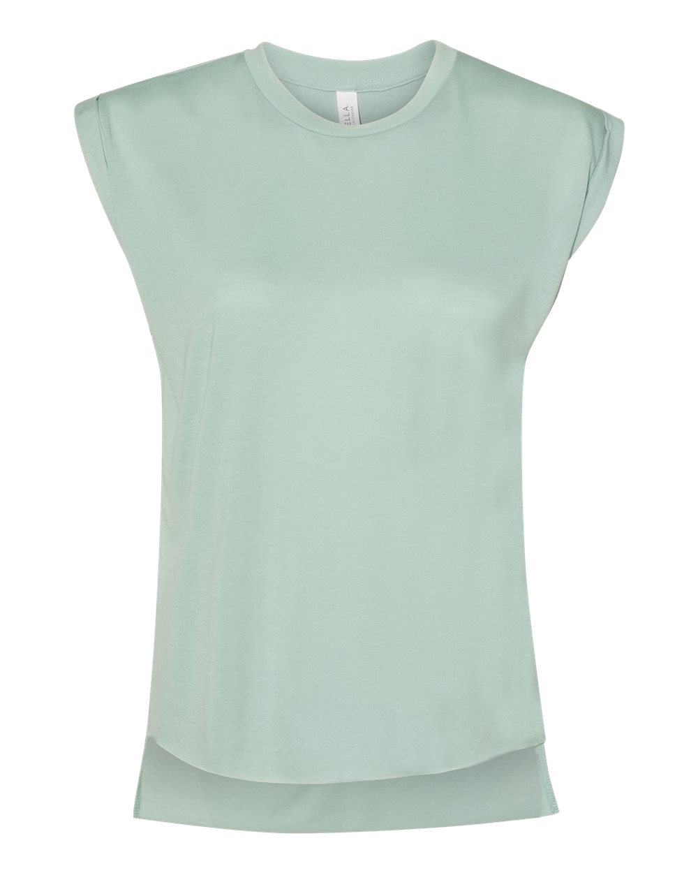 Front View of Dusty Blue Women’s Flowy Rolled Cuffs Muscle Tee - 8804