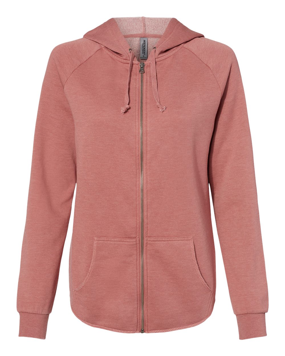 Front View of Dusty Rose Women's California Wave Wash Full-Zip Hooded Sweatshirt - PRM2500Z