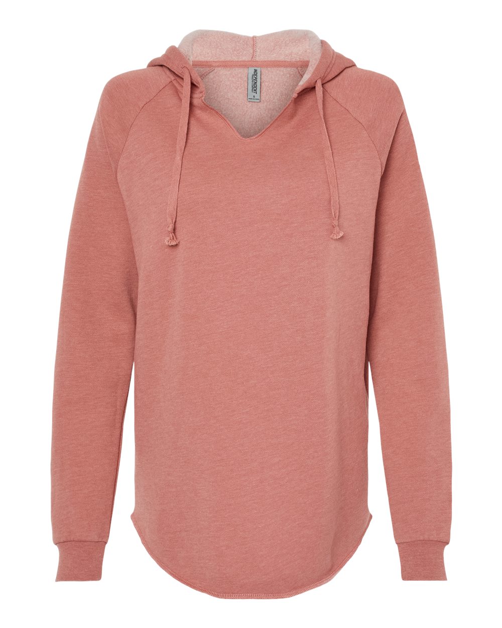 Front View of Dusty Rose Women’s Lightweight California Wave Wash Hooded Sweatshirt - PRM2500