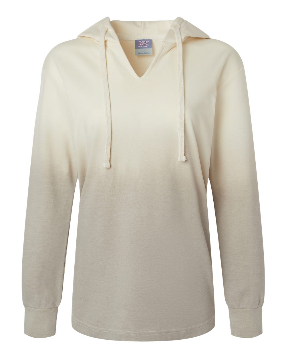 Front View of Ecru/ Atmosphere Women's French Terry Ombré Hooded Sweatshirt - W20185