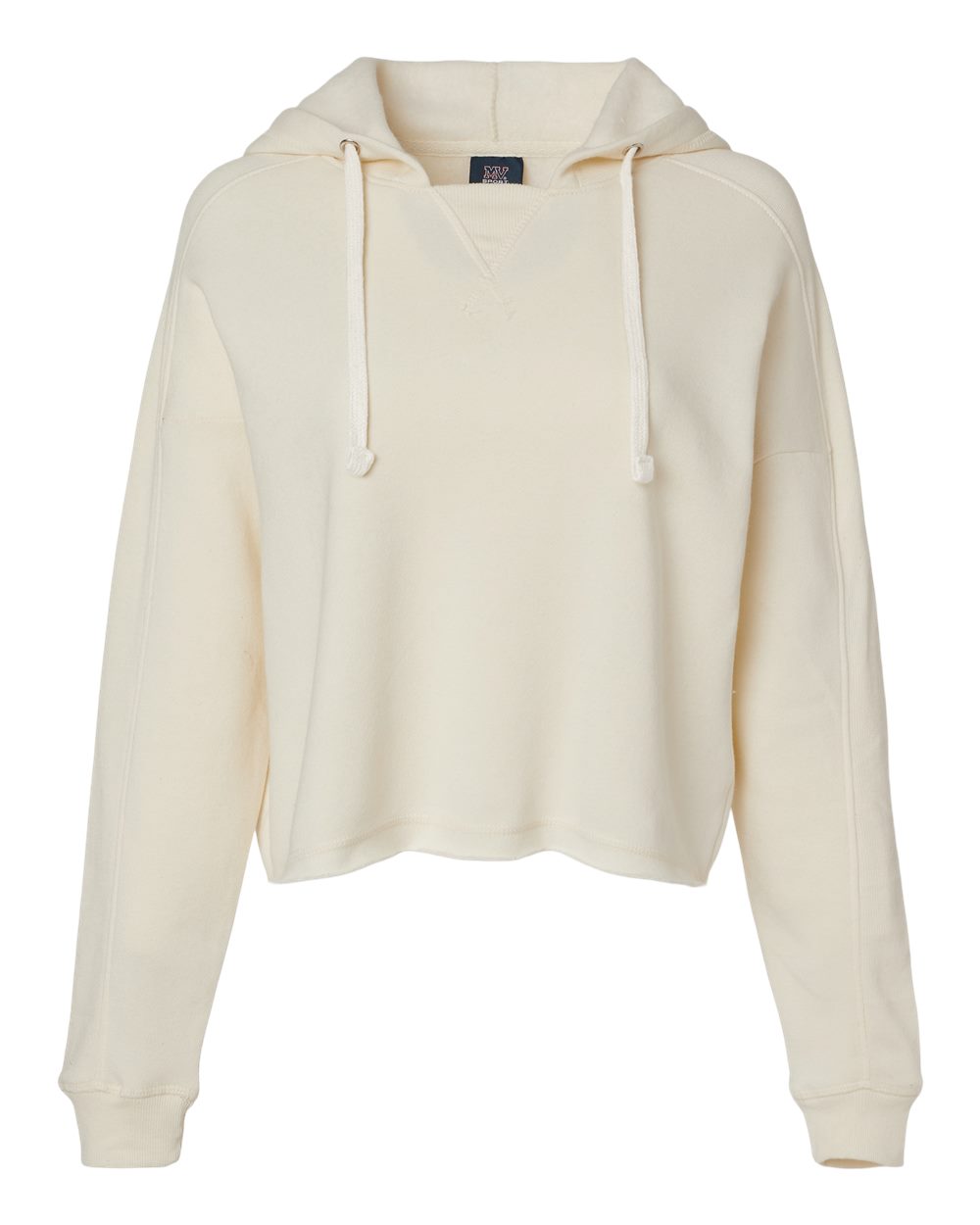 Front View of Ecru Women's Angel Fleece Crop Hooded Sweatshirt - W23101