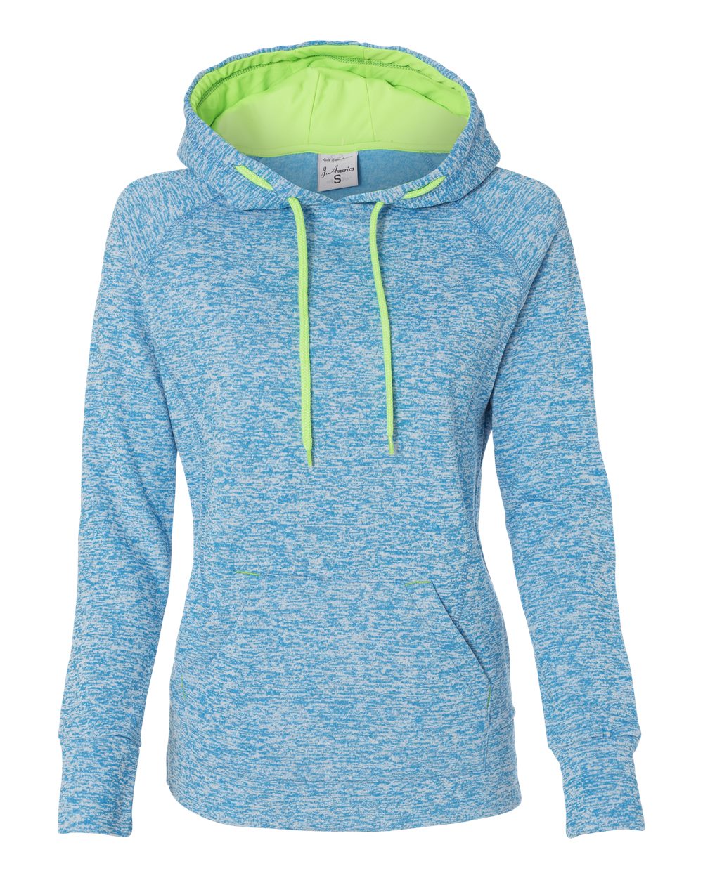 Front View of Electric Blue/ Neon Green Women’s Cosmic Fleece Hooded Sweatshirt - 8616