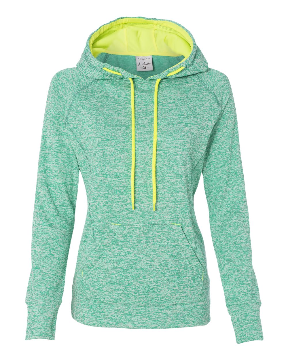 Front View of Emerald/ Neon Yellow Women’s Cosmic Fleece Hooded Sweatshirt - 8616