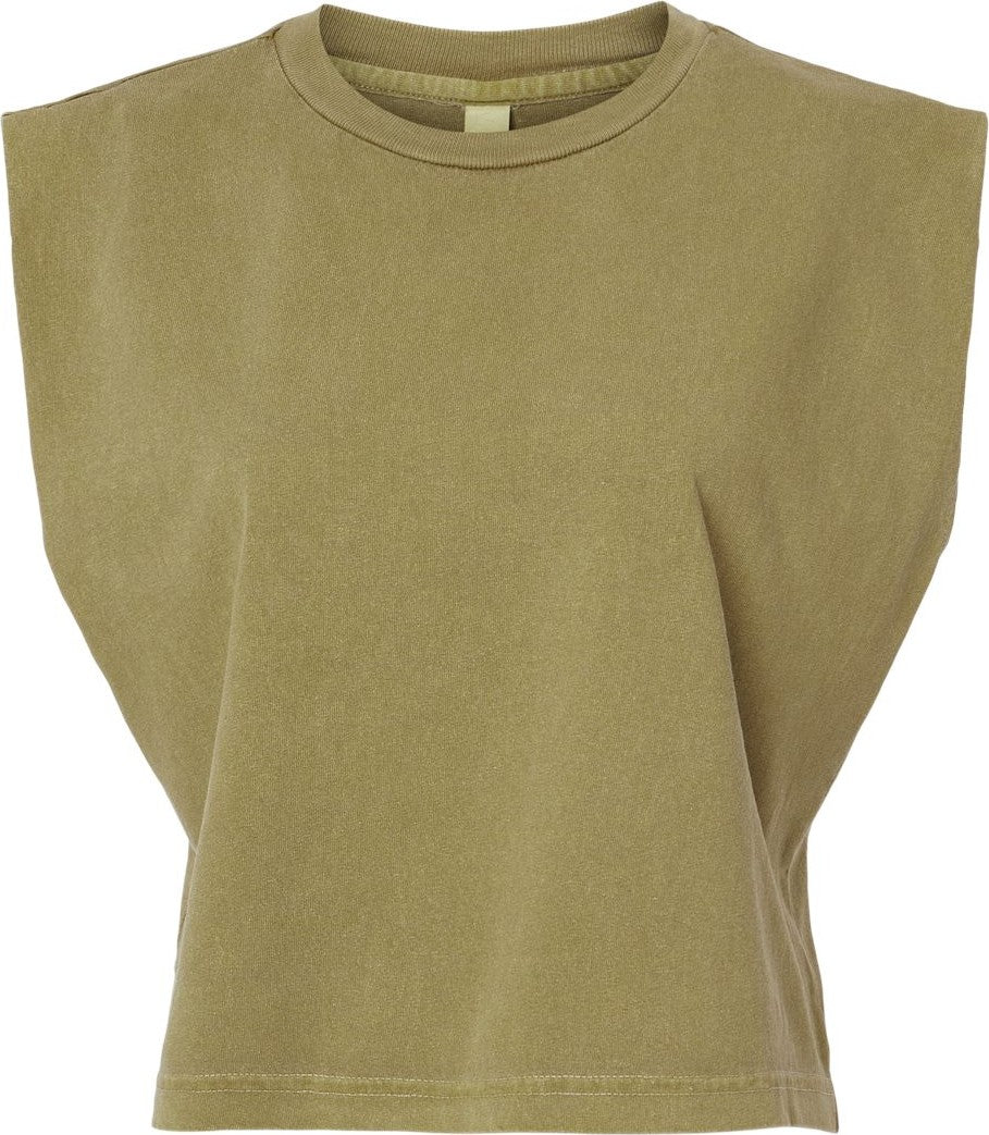 Front View of Faded Army Garment-Dyed Women's Heavyweight Muscle Tee - 307GD