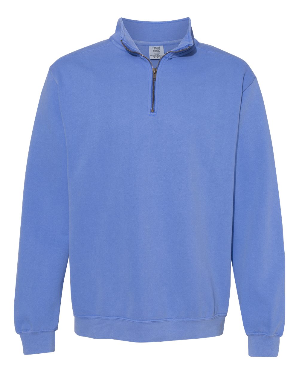 Front View of Flo Blue Garment-Dyed Quarter Zip Sweatshirt - 1580