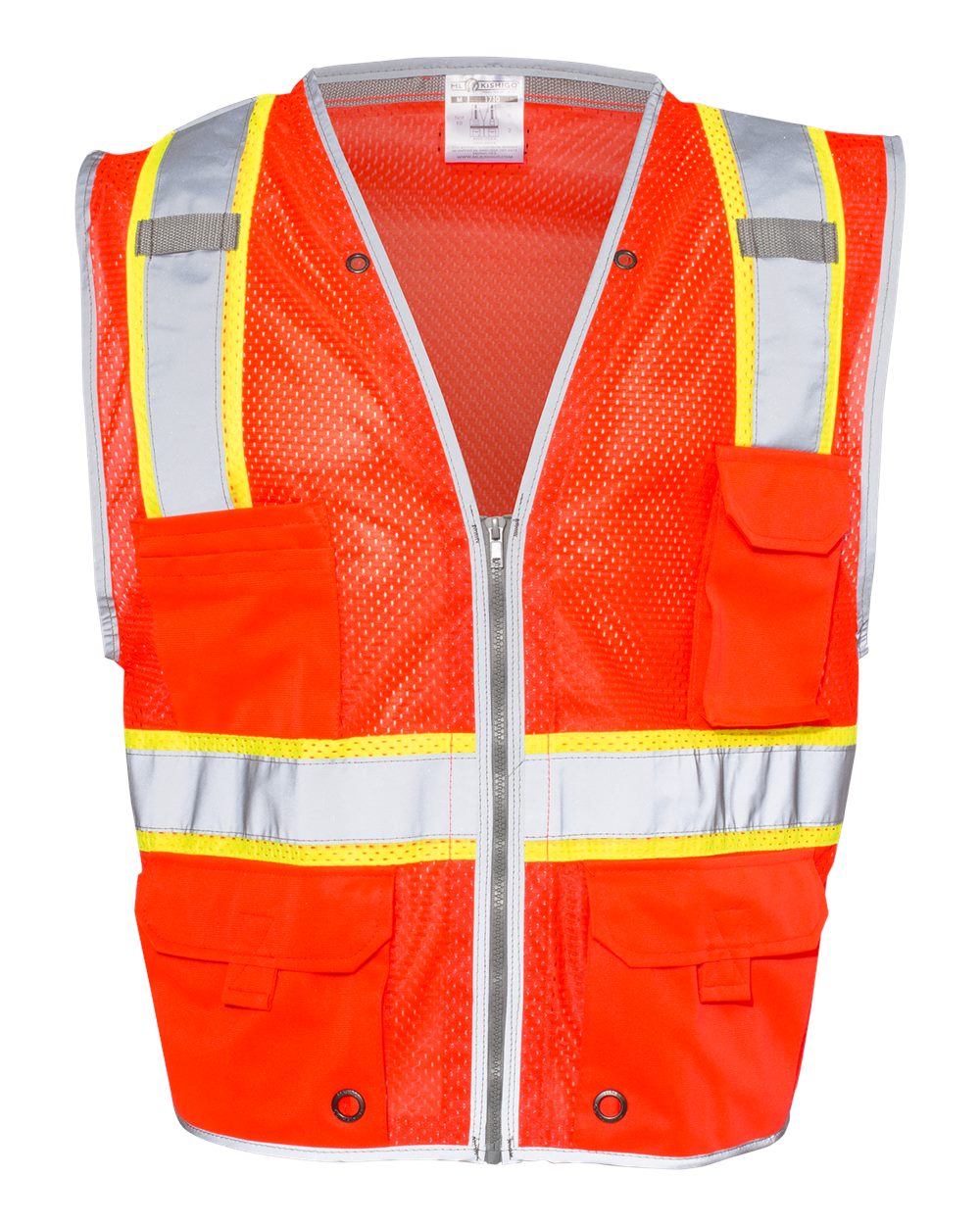 Front View of Fluorescent Red (1710) Premium Brilliant Series® Heavy-Duty Class 2 Vest - 1510-1511