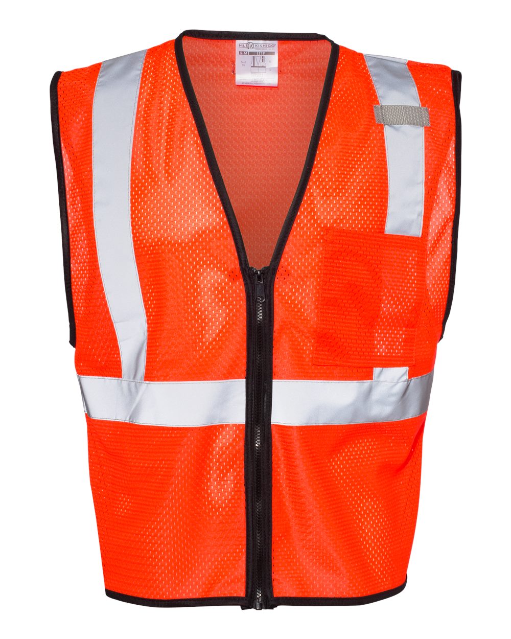 Front View of Fluorescent Red (1719) Single Pocket Zipper Mesh Class 2 Vest - 1519-1520